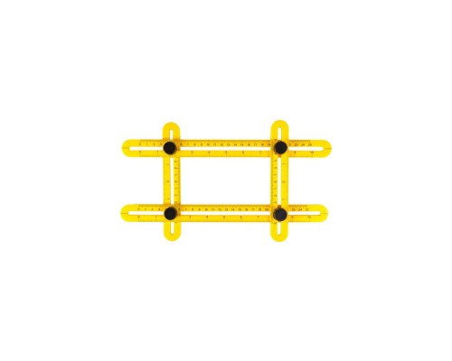 Инструмент для создания сложных форм и фигур рабочей поверхности с дальнейшим переносом на заготовку. Изготовлен из пластика жёлтого цвета и нанесённой разметкой чёрного цвета. Имеет размеры 250х120 мм. Состоит из четырё