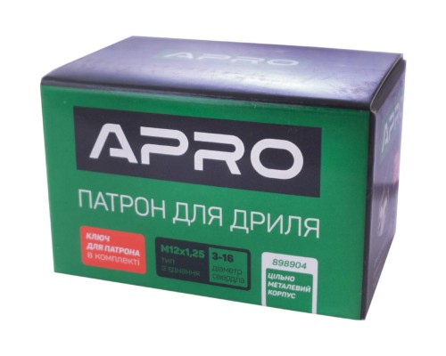 Патрон для дрели с ключем Apro - M12 x 1,25 x 3-16 мм