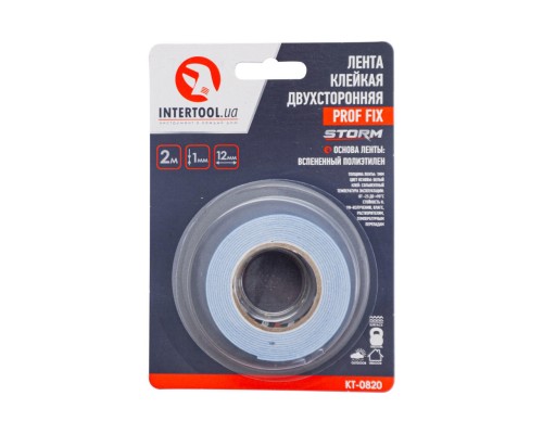 Лента двухсторонняя Intertool - 12 мм x 2 м вспененная Prof Fix Storm