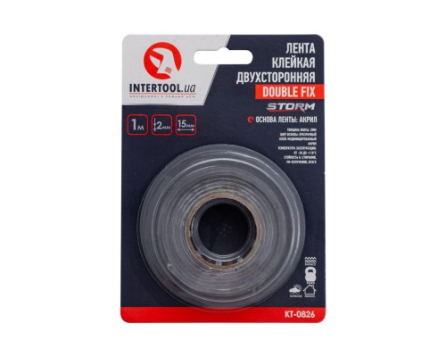 Лента двухсторонняя Intertool - 15 x 2 мм x 1 м наноакрил Double Fix Storm